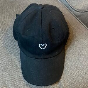 Black Baseball Cap with Heart Embroidery
